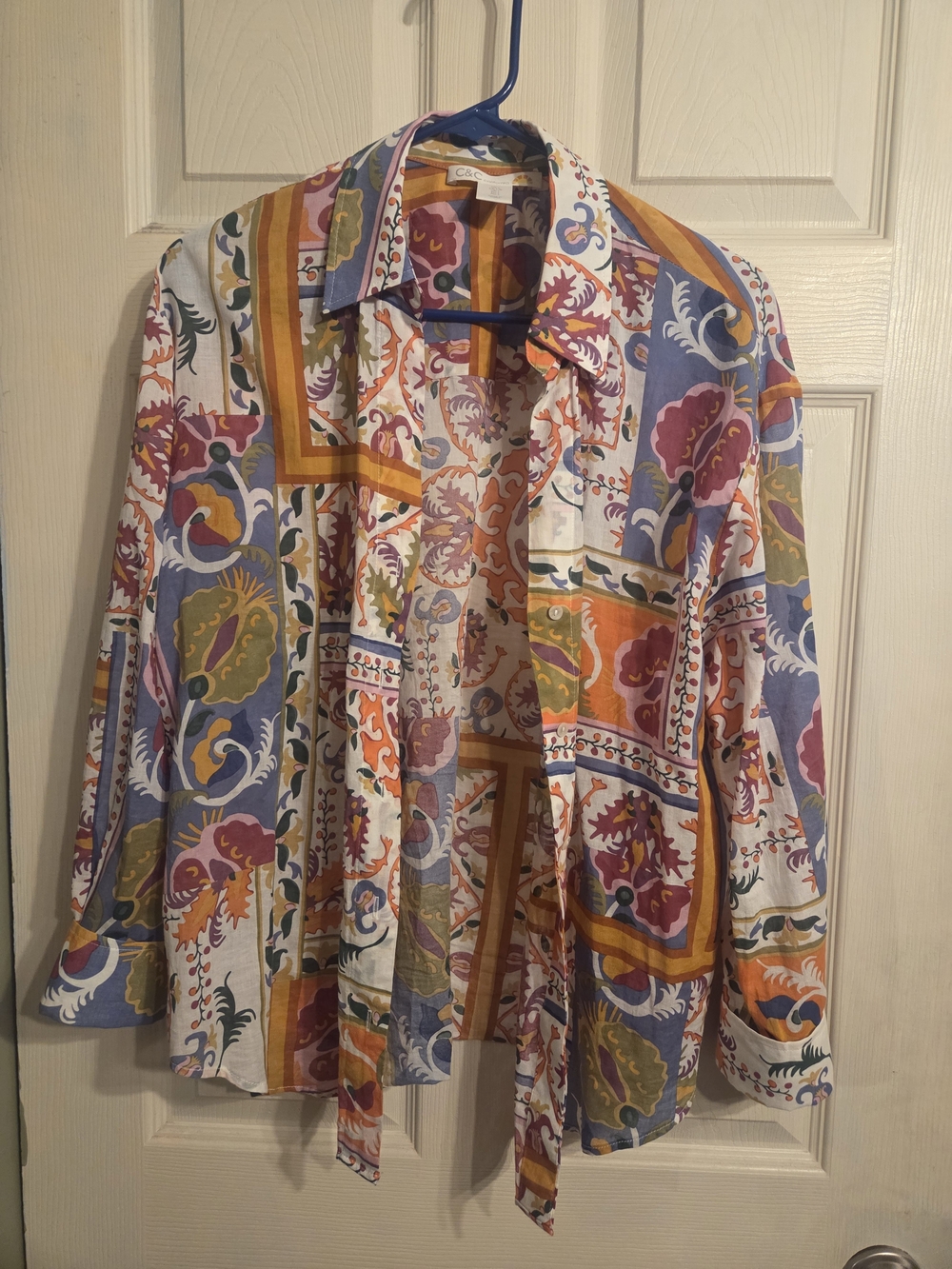 Colorful Floral Patchwork Button-Up Blouse